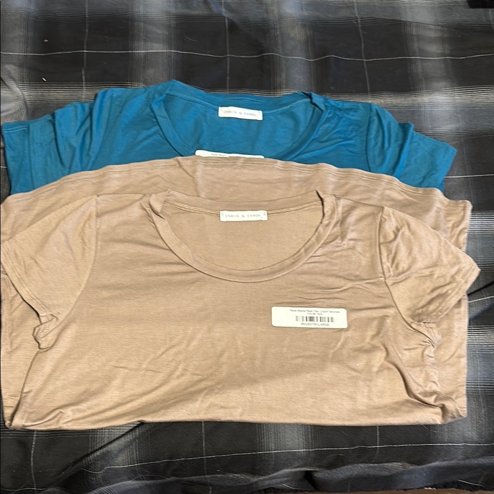 Chris & Carol Short Sleeve Tees - Blue and Tan